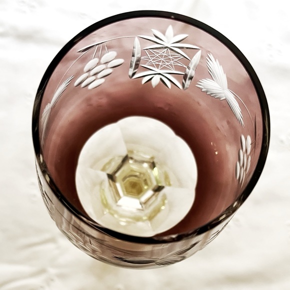 Two AJKA MARSALA Amethyst Cut to Clear Crystal Wine Goblet Glasses - Picture 9 of 10